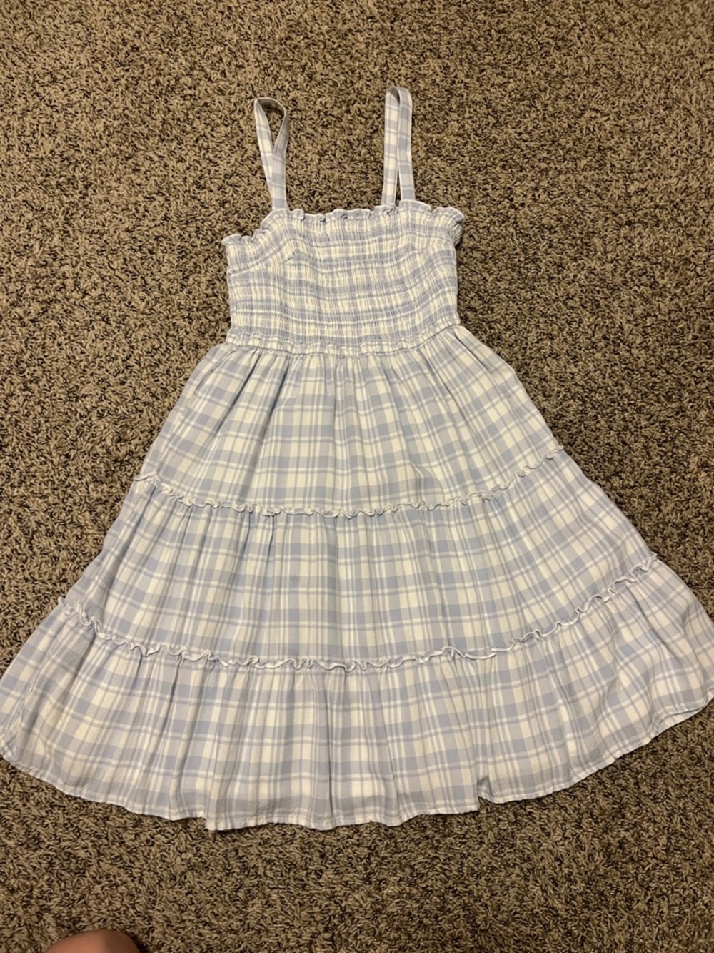 Hollister Light Blue Plaid Smocked Tiered Sundress